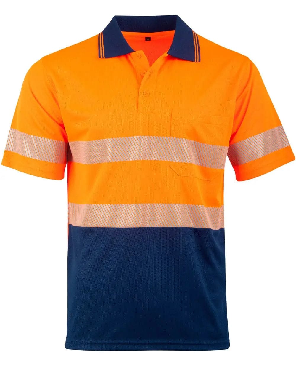 Unisex Cool Dry Segmented Tapes Hi Vis Short Sleeve Polo Shirt SW85 in Orange/Navy